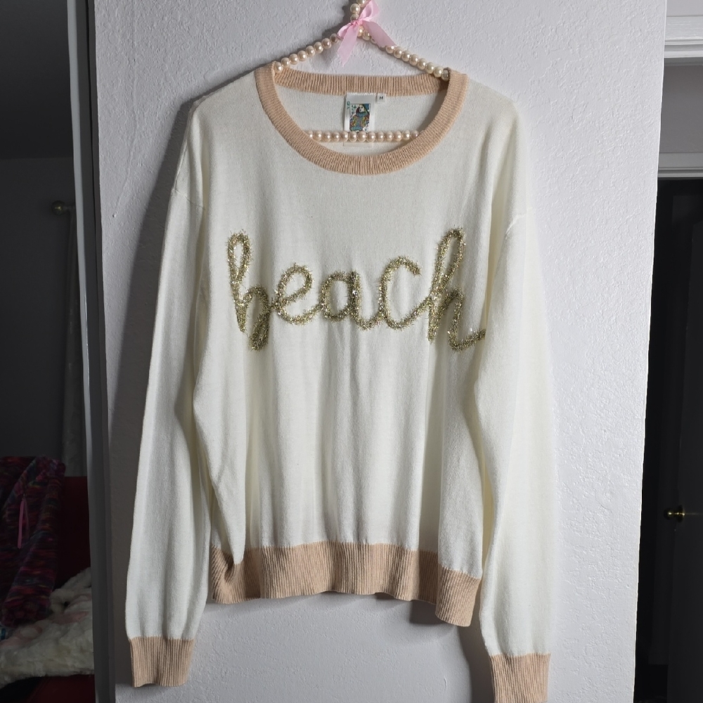 Queen Of Sparkle Beach Lighweight Sweater Size M - Picture 3 of 7